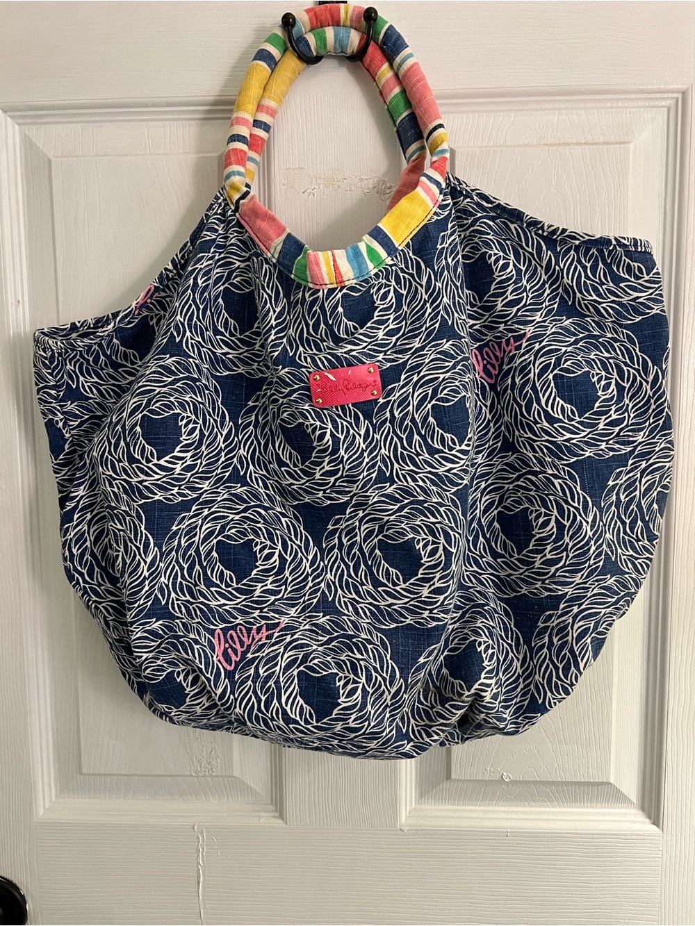 Lilly Pulitzer Striped Handle Navy Rope-Print Tote Bag